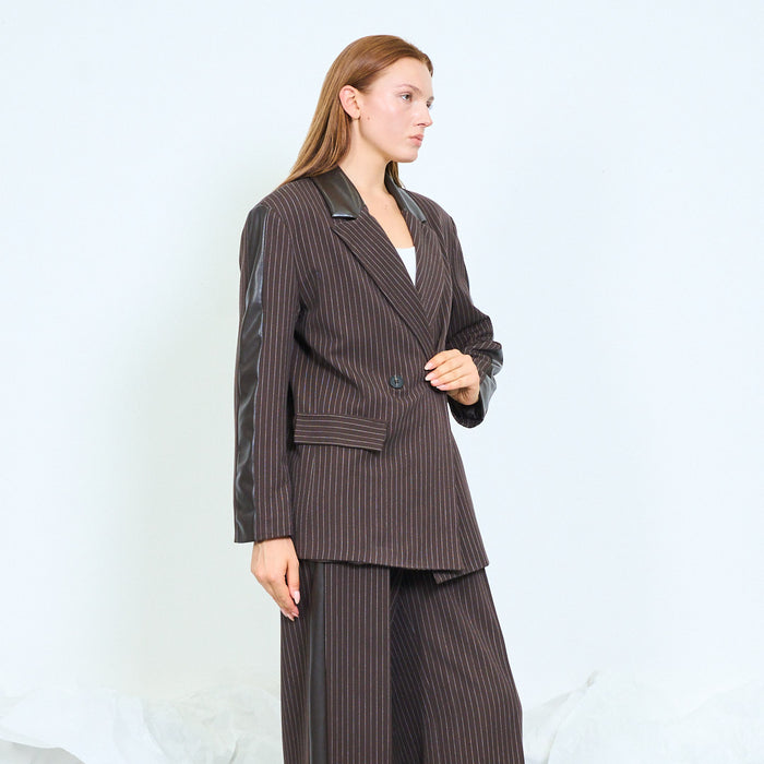 Pinstripe blazer with contrast sleeves and double-breasted front wholesale