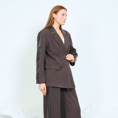 Pinstripe blazer with contrast sleeves and double-breasted front wholesale