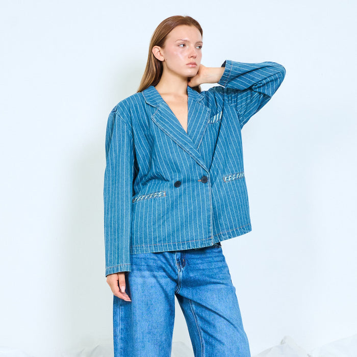 Pinstripe denim blazer wholesale