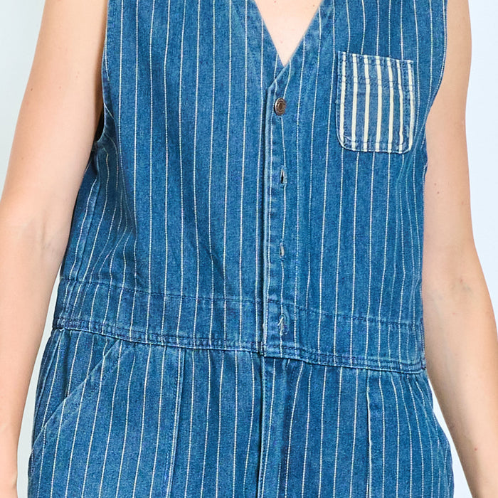 Pinstripe denim utility jumpsuit wholesale