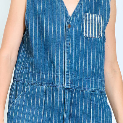 Pinstripe denim utility jumpsuit wholesale