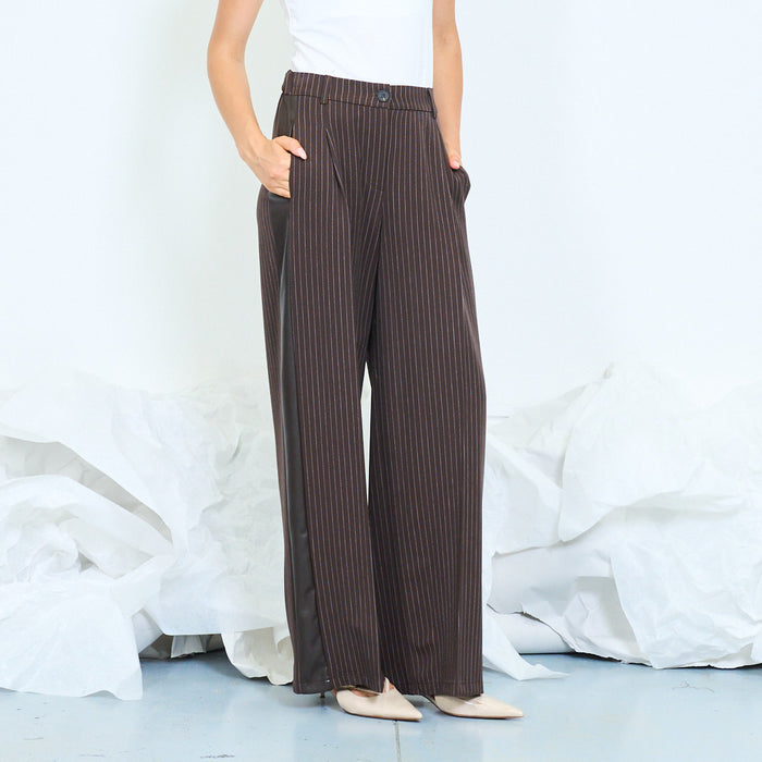 Pinstripe trousers with contrast side panels wholesale