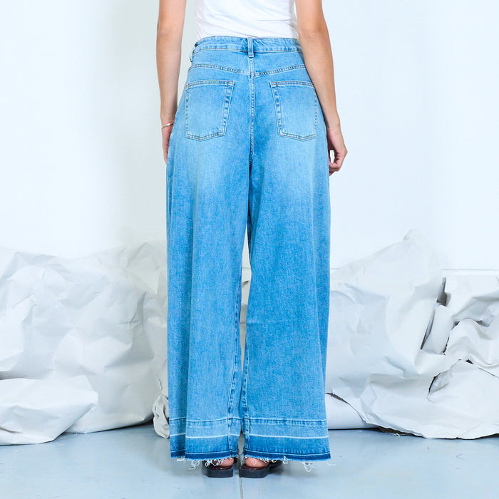 Pleated wide leg denim jeans wholesale