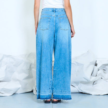 Pleated wide leg denim jeans wholesale