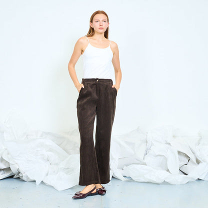 Pleated wide-leg velvet trousers wholesale