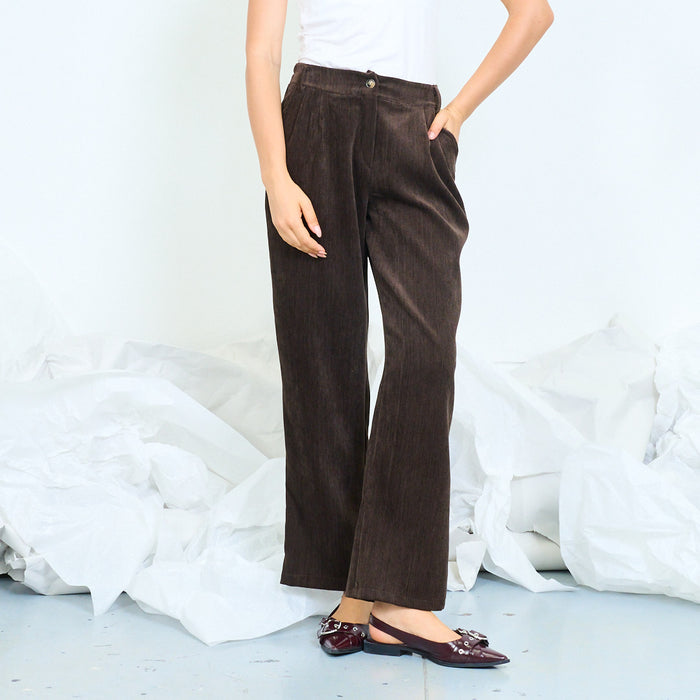 Pleated wide-leg velvet trousers wholesale