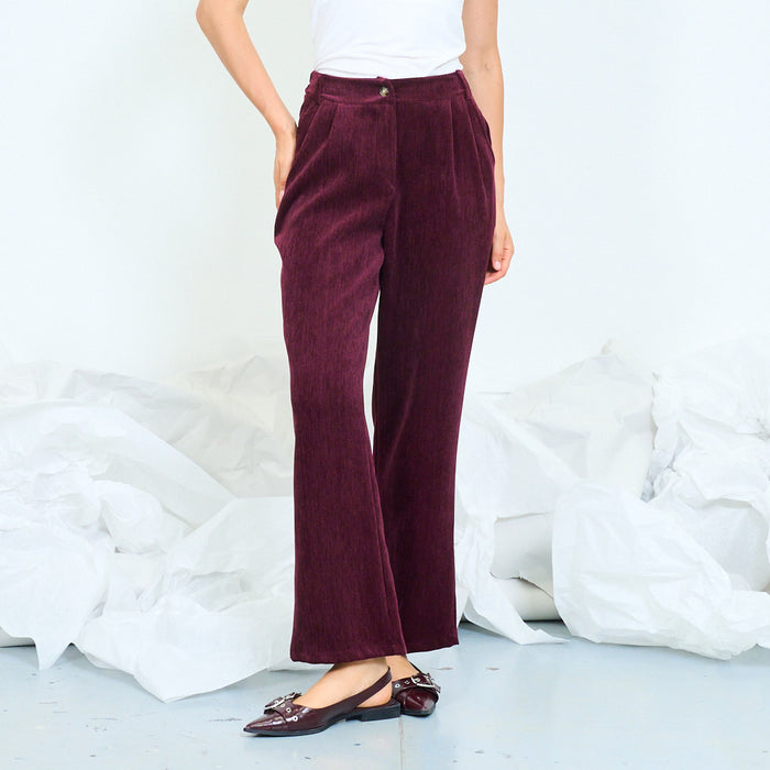 Pleated wide-leg velvet trousers wholesale