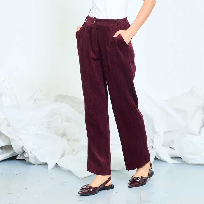Pleated wide-leg velvet trousers wholesale