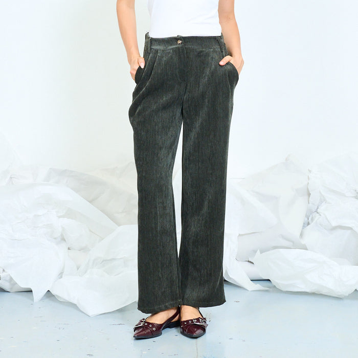 Pleated wide-leg velvet trousers wholesale
