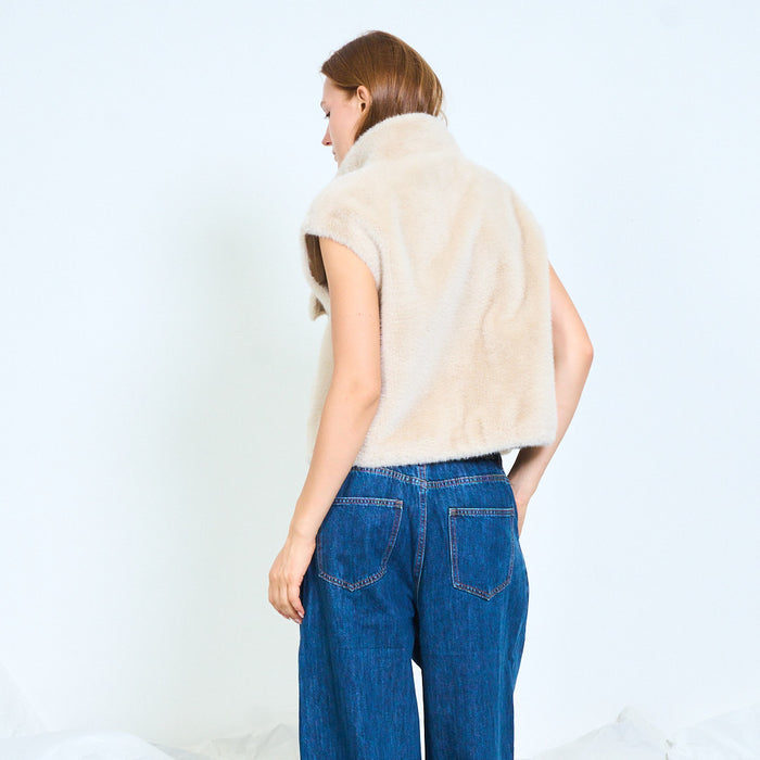 Plush faux fur zip-up jacket with patch pockets wholesale