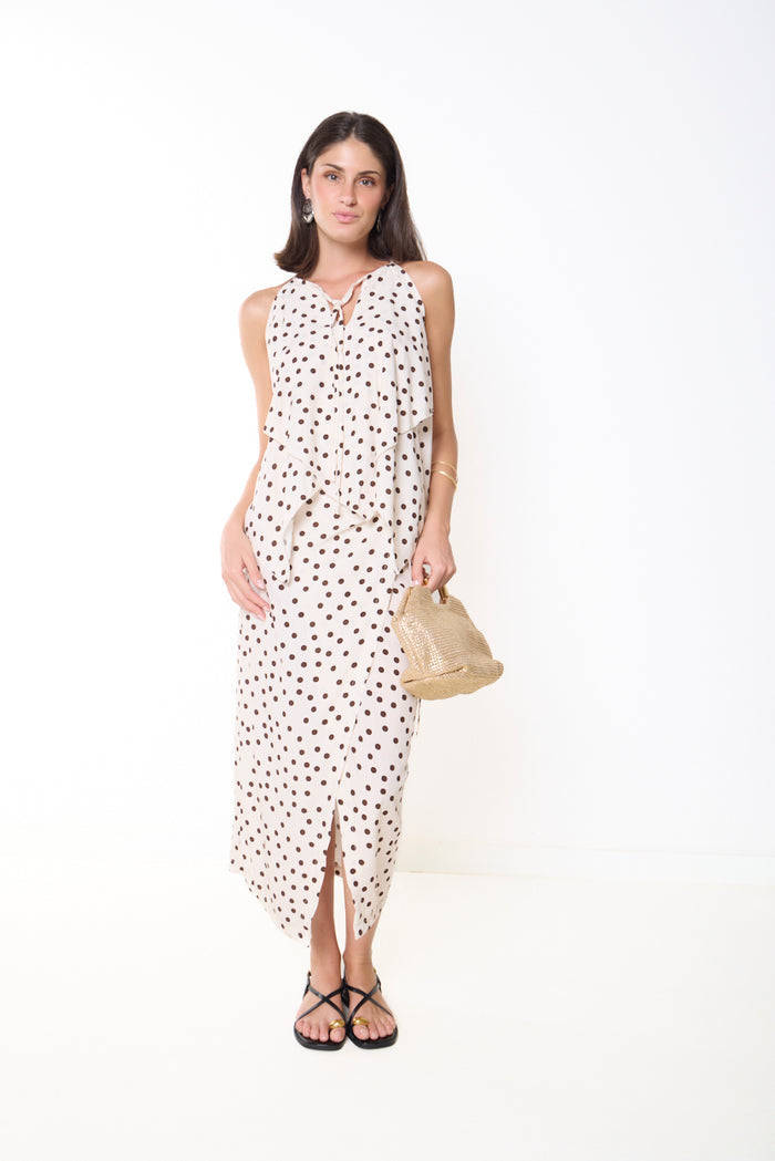 Polka dot side slit midi skirt wholesale