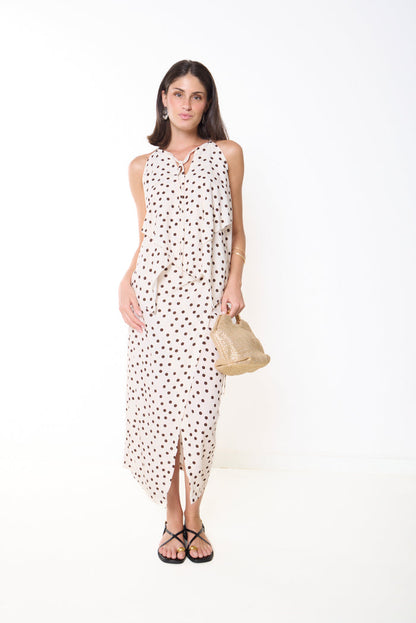 Polka dot side slit midi skirt wholesale