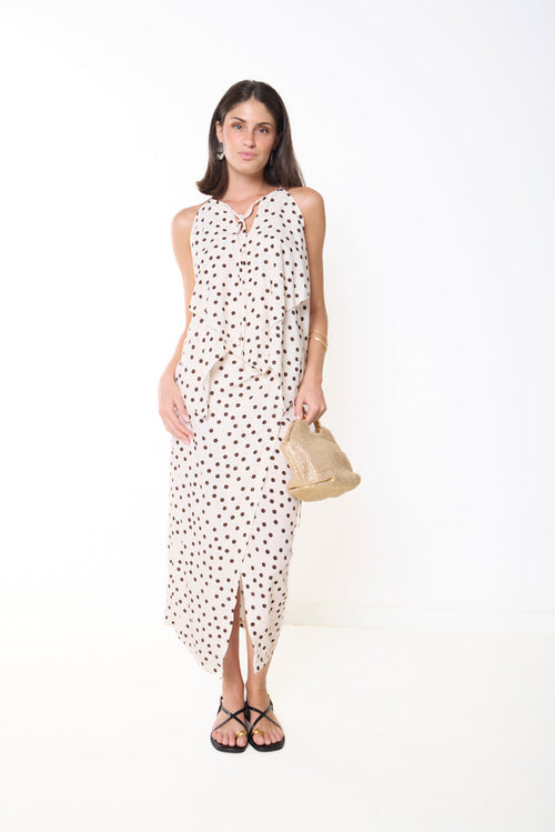 Polka dot side slit midi skirt wholesale
