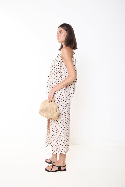 Polka dot side slit midi skirt wholesale