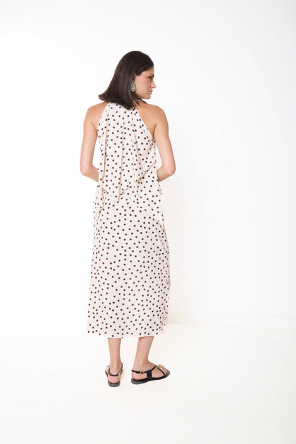 Polka dot side slit midi skirt wholesale