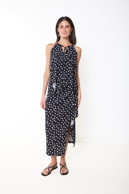 Polka dot side slit midi skirt wholesale