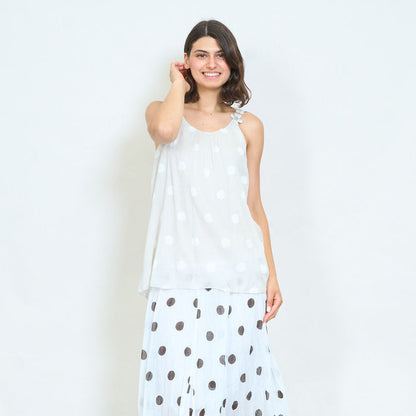 Polka dot sleeveless floral strap top wholesale