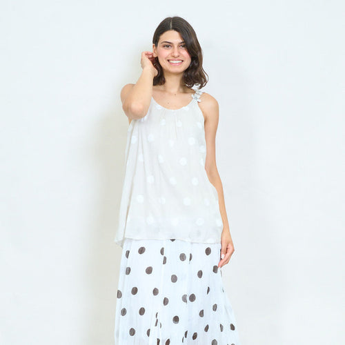 Polka dot sleeveless floral strap top wholesale