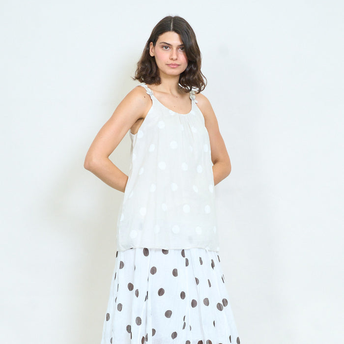 Polka dot sleeveless floral strap top wholesale