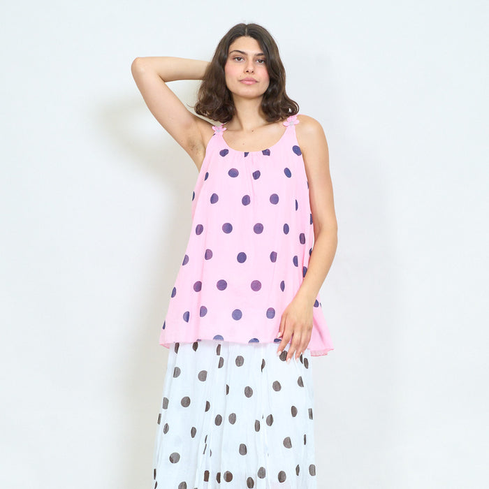 Polka dot sleeveless floral strap top wholesale