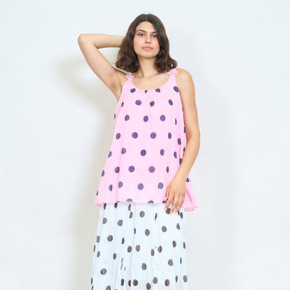 Polka dot sleeveless floral strap top wholesale