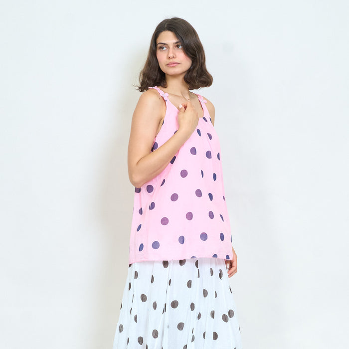 Polka dot sleeveless floral strap top wholesale
