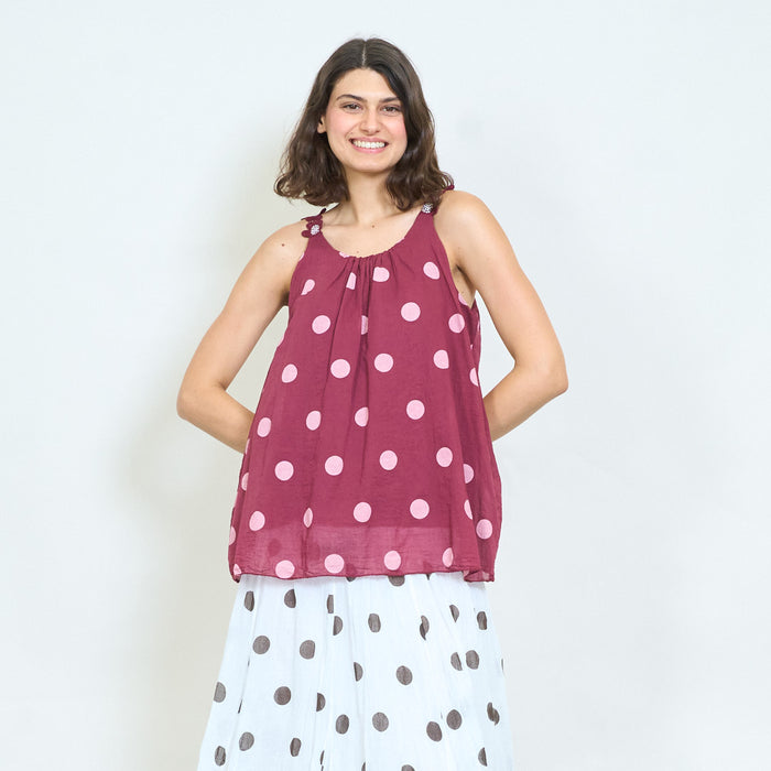 Polka dot sleeveless floral strap top wholesale