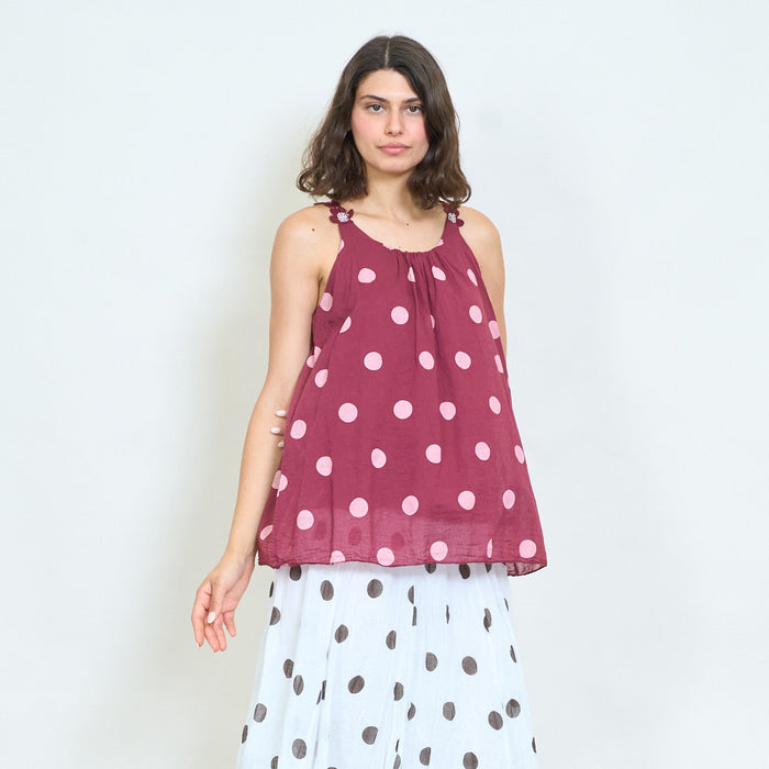 Polka dot sleeveless floral strap top wholesale