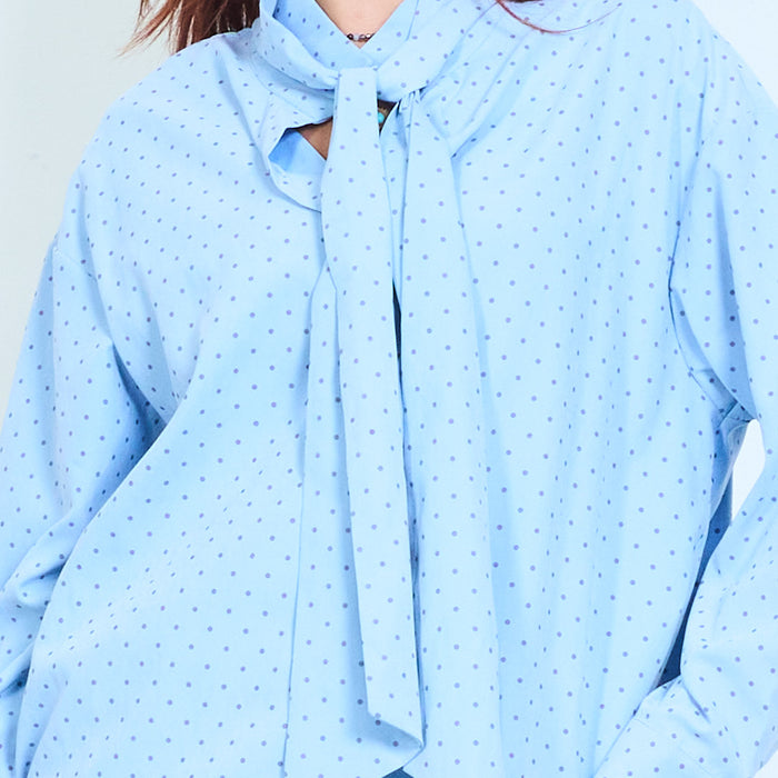 Polka dot tie neck blouse wholesale