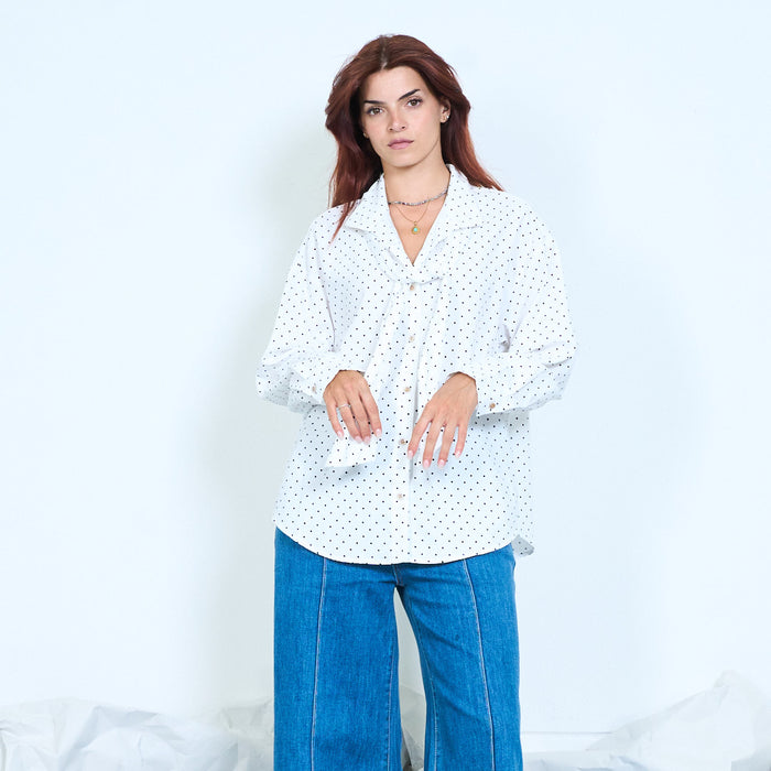 Polka dot tie neck blouse wholesale