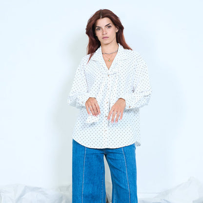 Polka dot tie neck blouse wholesale