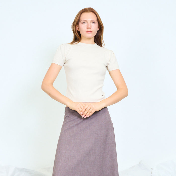 Puff sleeve ribbed knit top wholesale