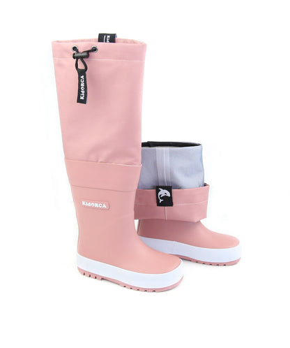 Kids ash rose rain boots with above-knee waders – front view