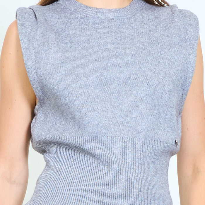 Relaxed sleeveless knit vest with ribbed trims wholesale