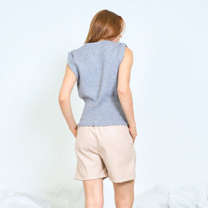 Relaxed sleeveless knit vest with ribbed trims wholesale