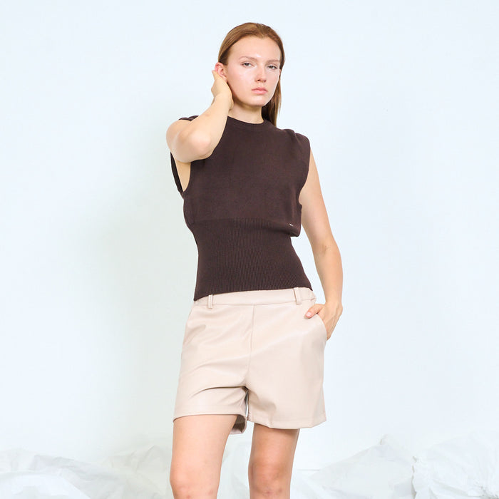 Relaxed sleeveless knit vest with ribbed trims wholesale