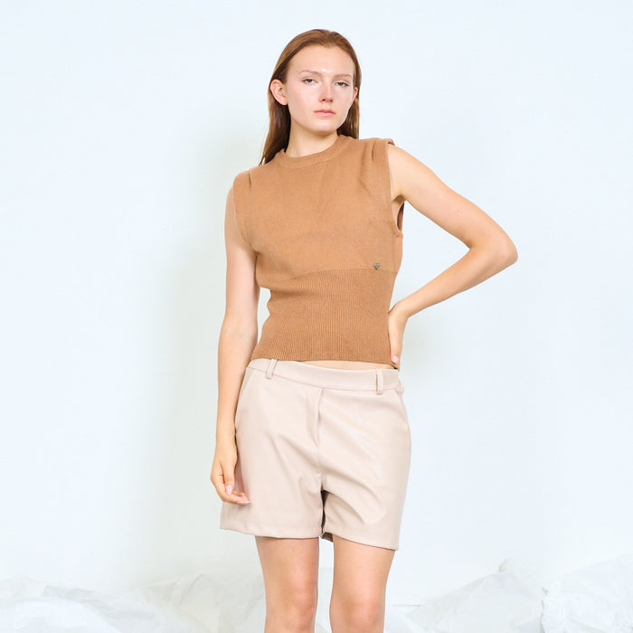 Relaxed sleeveless knit vest with ribbed trims wholesale