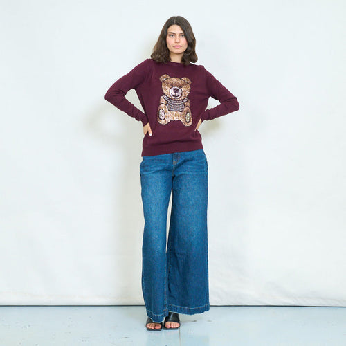 Rhinestone teddy bear knit sweater wholesale