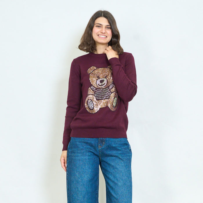 Rhinestone teddy bear knit sweater wholesale