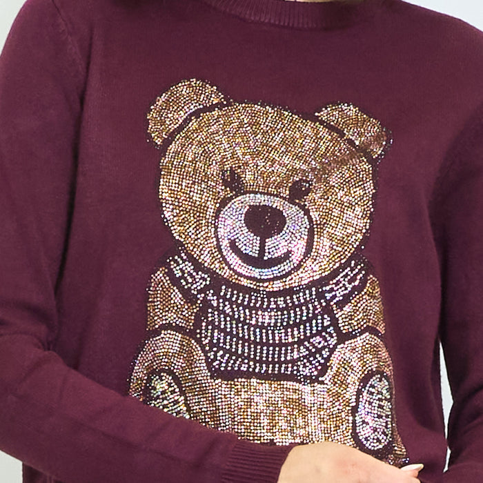 Rhinestone teddy bear knit sweater wholesale