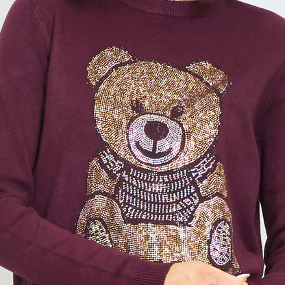 Rhinestone teddy bear knit sweater wholesale