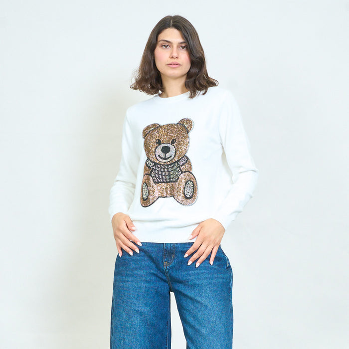 Rhinestone teddy bear knit sweater wholesale