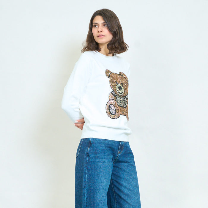 Rhinestone teddy bear knit sweater wholesale