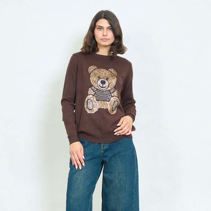 Rhinestone teddy bear knit sweater wholesale