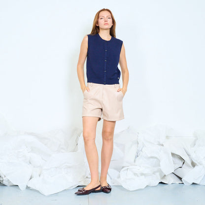 Ribbed button-front knit vest with patch pockets wholesale