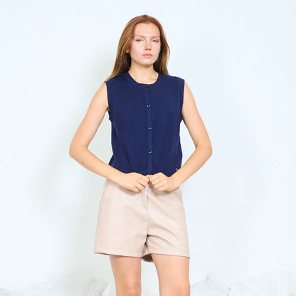 Ribbed button-front knit vest with patch pockets wholesale