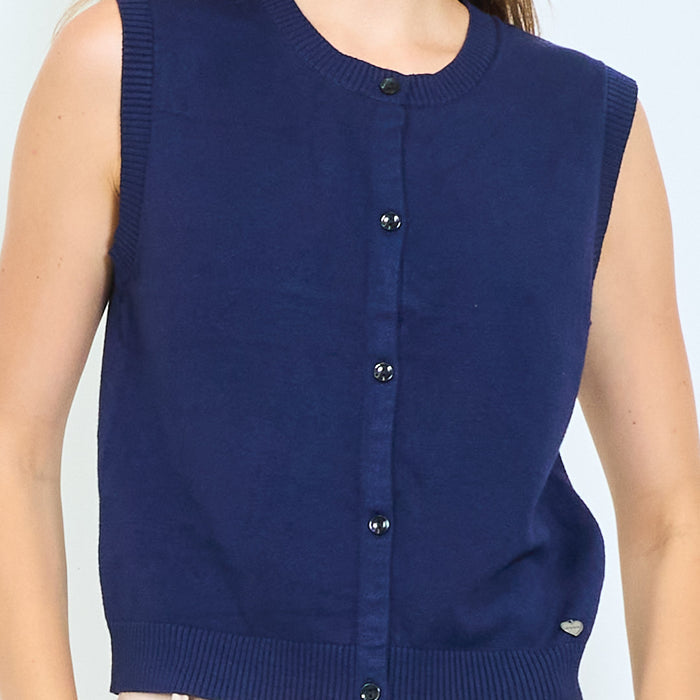Ribbed button-front knit vest with patch pockets wholesale