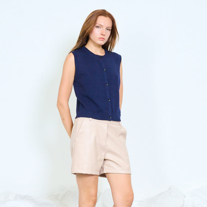 Ribbed button-front knit vest with patch pockets wholesale