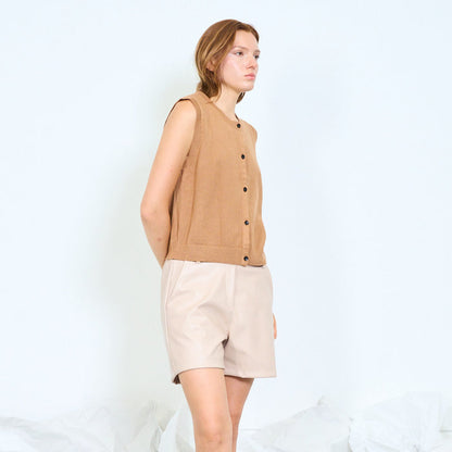 Ribbed button-front knit vest with patch pockets wholesale