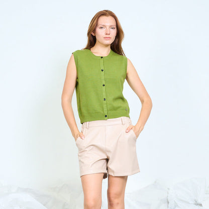 Ribbed button-front knit vest with patch pockets wholesale